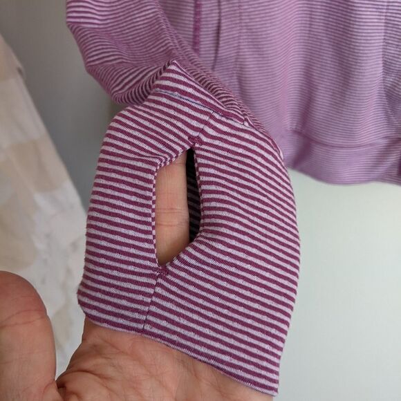 (Tangerine) Purple White Stripe Active Hoodie - Picture 4 of 9